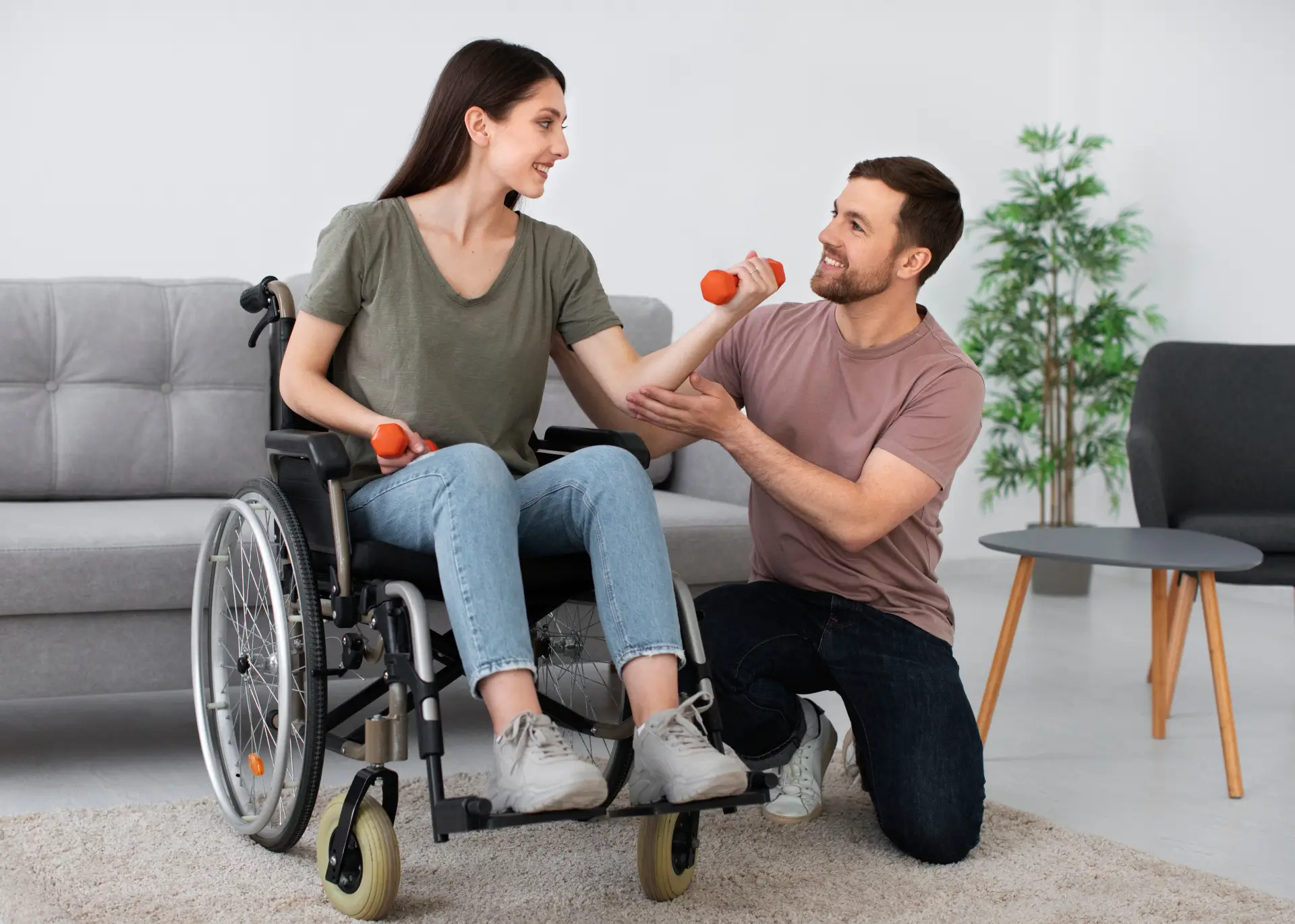 Young Adult Helping Disabled Friend